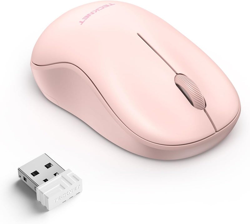 TECKNET Wireless Mouse for Laptop, 2.4G Silent Computer Mouse Quiet Click with 5 DPI Levels,Contoured Grip,Small Portable 30 Months Battery Cordless Mice for PC, Chromebook, Mac - Pink - Image 1